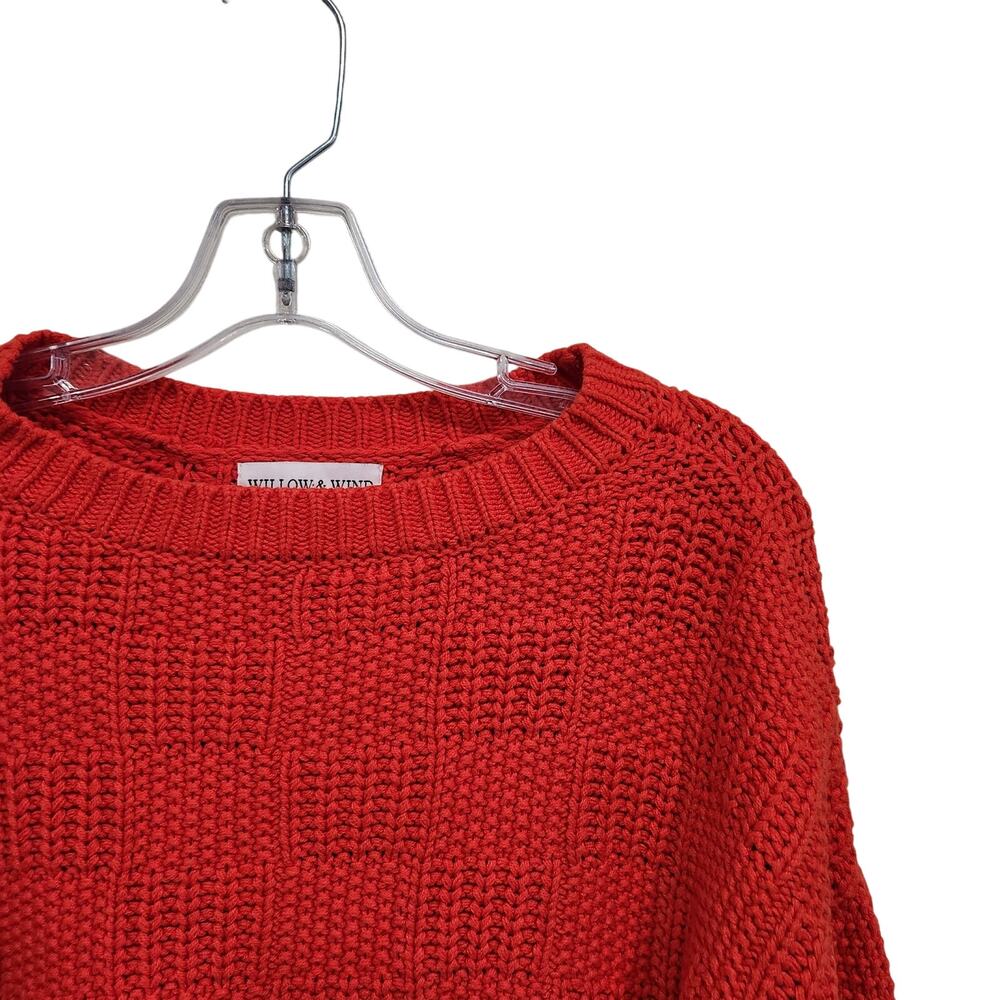 Willow & Wind Cropped Sweater Crew Neck Long Sleeve Cable Knit Red Size Large - Picture 3 of 6